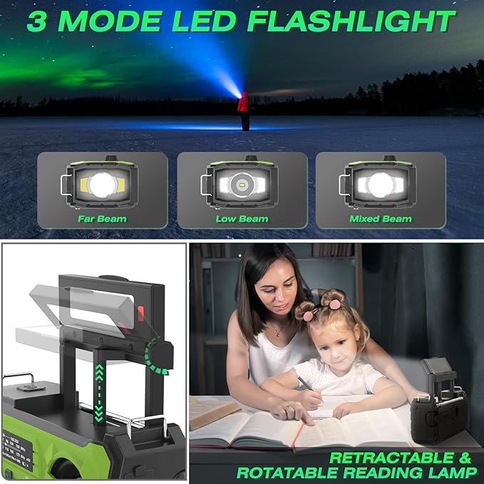 Emergency Weather Radio 37000mWh Solar Hank Crank Radio USB Charged with NOAA/AM/FM, Flashlight, Reading Light, SOS Alarm for Emergency Kit for Indoor Outdoor Power Outage Survival Essentials