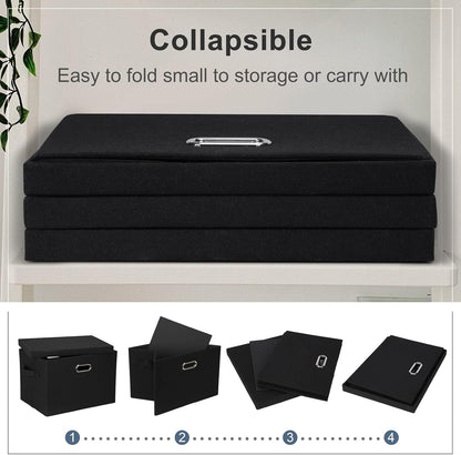 Large 17" 36 Quart Collapsible Stackable Storage Bins with Lids, 3 Packs Black Linen Fabric Closet Boxes with Lids, Storage Cube Baskets Container Organizers for Bedroom Office(17 x12 x11)