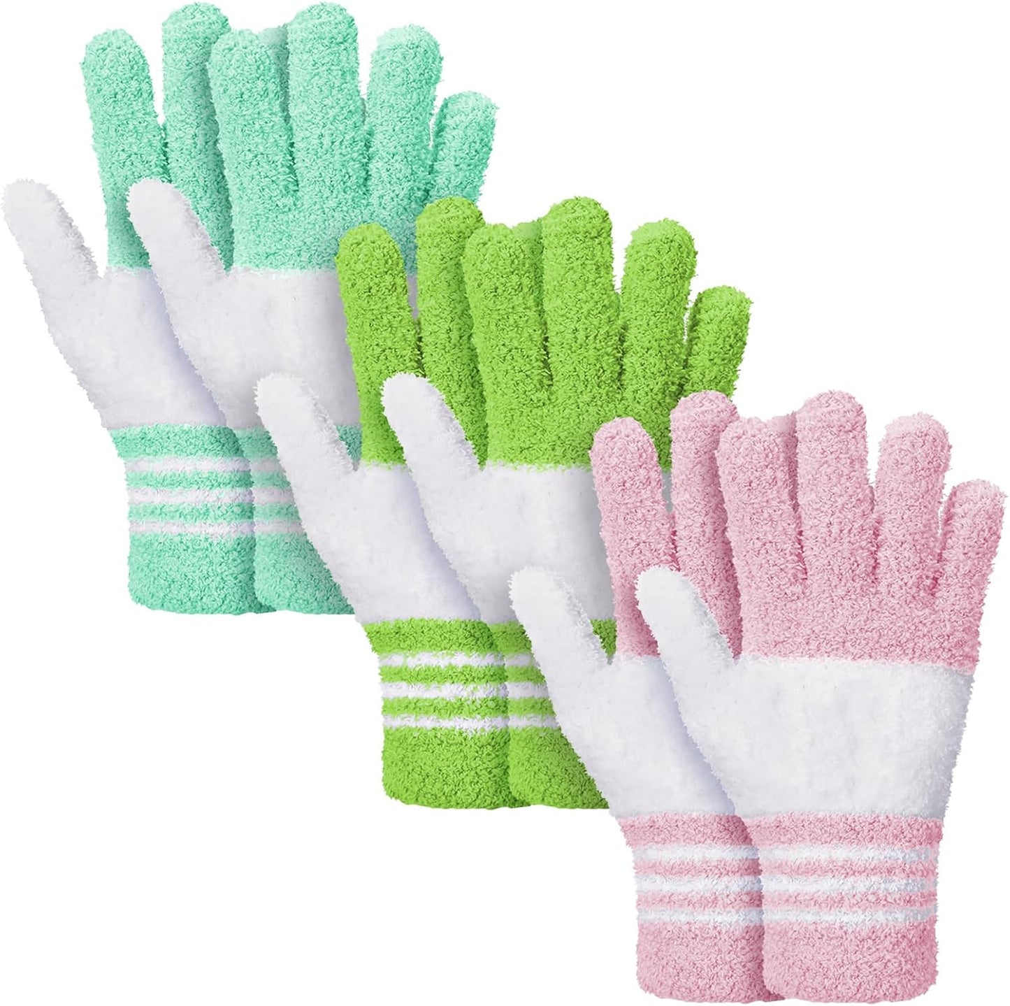 Patelai 3 Pairs Microfiber Plant Dusting Gloves Leaf Cleaning Gloves for Indoor Plants, Blinds, Furniture, House(Large,Green Yellow, Water Blue, Pink, White)