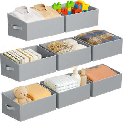 DIMJ Large Closet Storage Bins 8 Pack - Fabric Trapezoid Closet Organizer Bin, Foldable Storage Baskets for Shelves, Closet Shelf Organizer, Clothing Storage Box for Toys, Books, Towel, Clothes, Gray