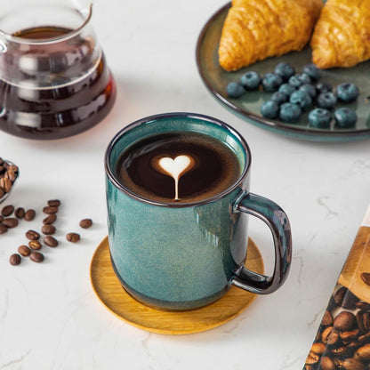 vancasso STARRY Coffee Mugs Set, 16 oz Ceramic Coffee Cups for Americano Hot Tea Iced Coffee Cold Brew Cocoa Milk Stoneware Mugs Set of 6, Dishwasher & Microwave Safe, Green