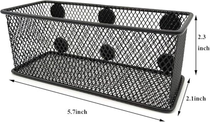 EASEPRES Magnetic Pencil Holder Set of 6 - Black Wire Mesh Storage Baskets Organizer with Strong Magnets - Perfect for Whiteboard, Refrigerator and Locker Accessories