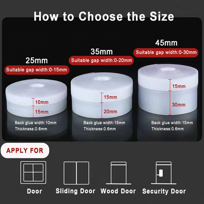 No Residue 32.8FT Door Weather Stripping Door Seal Strip, Silicone Sealing Sticker Sealing Tape for Door Draft Stopper Self Adhesive for Doors, Windows,(Transparent,45MM)