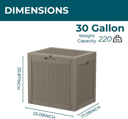 Vixzen 31 Gallon Resin Deck Box - Lockable Outdoor Storage for Patio Cushions, Garden Tools, Pool Supplies，Grey