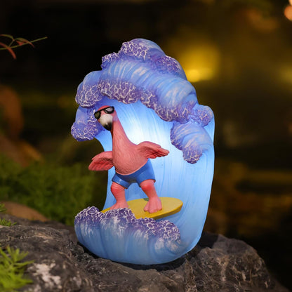 Pink Flamingos for Yard-Garden Statues Solar Decor - Surfing Hawaii Beach Yard Art Light up Sea Wave Outdoor Decor for Patio Lawn Yard
