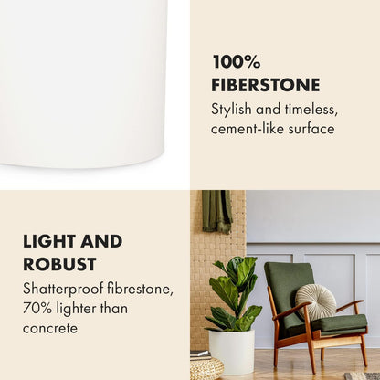 Fox & Fern 12" & 14.6" Large Planters (Set of 2) — Premium Lightweight Fiberstone Matte White Plant Pots with Drainage Plug; Extra Large Planters for Indoor & Outdoor; Weather Resistant & UV Resistant