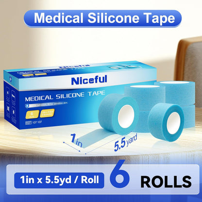 6 Rolls Silicone Medical Tape for Wound Care - 1" x 5.5 Yard Waterproof Medical Tape for Skin, Surgical Tape for Secures Dressings and Gauze