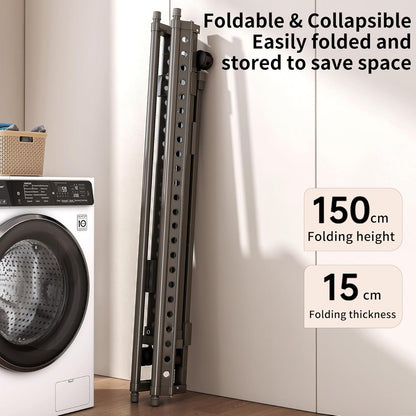 Heavy Duty Rolling Clothing Rack with Wheels, Portable Double Rod Metal Garment Rack, Clothes Drying Hanging Organizer for Laundry, Storage, Freestanding Adjustable Coat Hanger (Extendable, Grey)