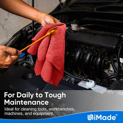 Shop Towels Rags, 50 Pack Reusable Shop Rags Bulk Microfiber Cleaning Cloth Lint Free Cleaning Towels for Car Kitchen Automotive Bar Mechanic Restaurant Garage, 11.5"x 11.5", Red