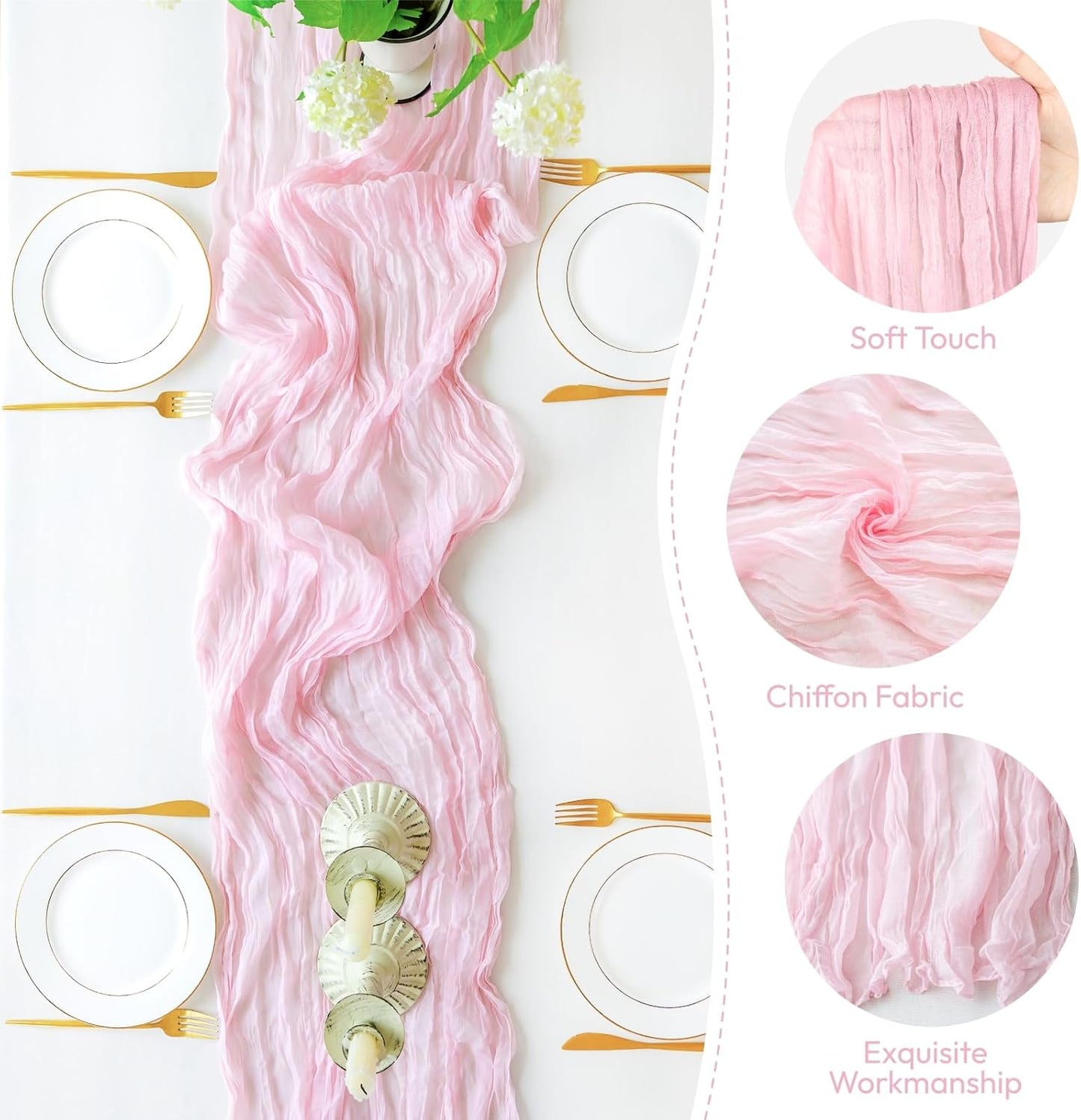 Sioloc 5 Pack Light Pink Cheesecloth Table Runner Fall Autumn Decor for Home 10ft Table Cloth for Tea Wedding Birthday Party Baby Bridal Shower Halloween Thanksgiving