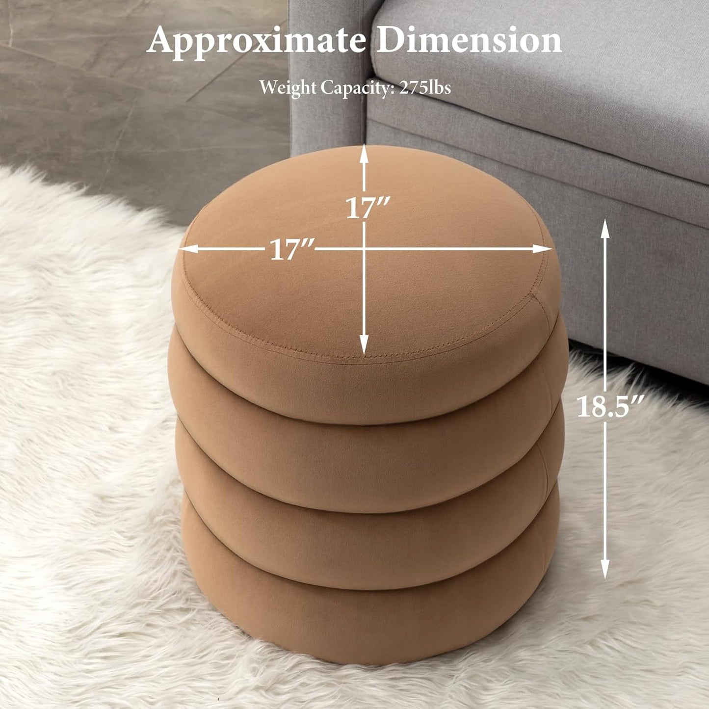 Furniliving Modern Round Ottoman, Soft Bedroom Ottoman Footstool Round Ottomans Stool for Living Room, Makeup Room, Coffee, Velvet
