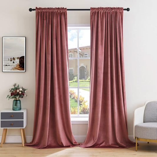 MIULEE Dusty Rose Pink Velvet Curtains Thermal Insulated Blackout Curtain Drapes for Bedroom Living Room Darkening 72 Inches Long Curtains Panels Rod Pocket Set of 2