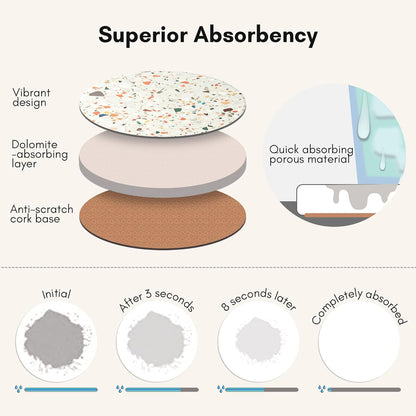 Terrazzo Drink Absorbent Coasters with Holder Set of 6, Ceramic Coaster for Drinks, Coffee Table Decor, Water Absorbing Stone Coaster for Drinks (Marble)