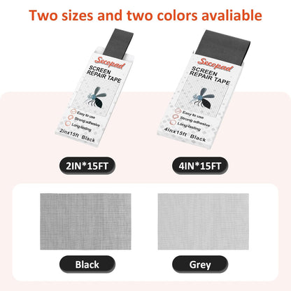 Grey Screen Repair Tape, 4" X 180" (15FT) Window Screen Door Repair Kit, Strong Adhesive Fiberglass Patch Tape Mesh
