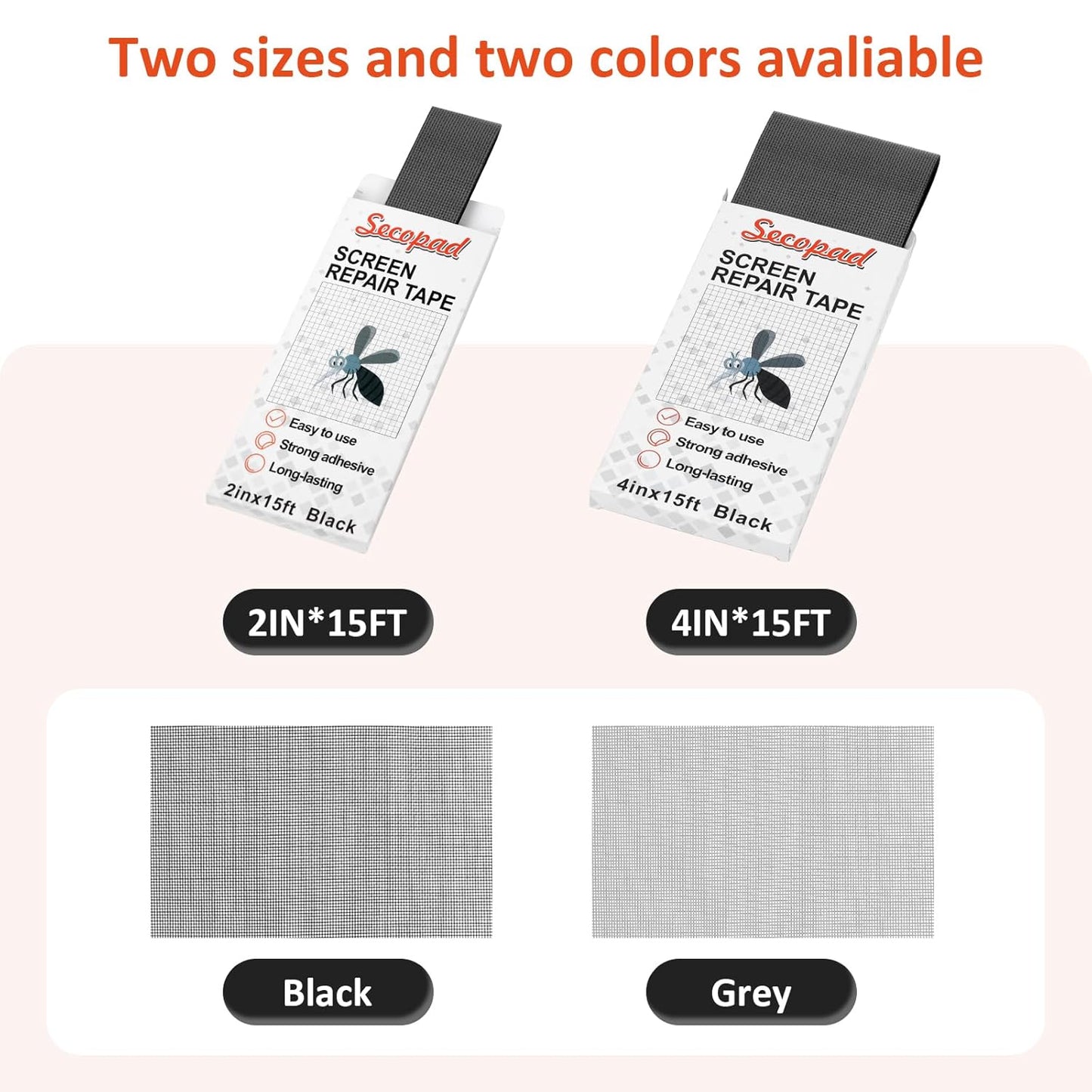 Grey Screen Repair Tape, 2" X 180" (15FT) Window Screen Door Repair Kit, Strong Adhesive Fiberglass Patch Tape Mesh
