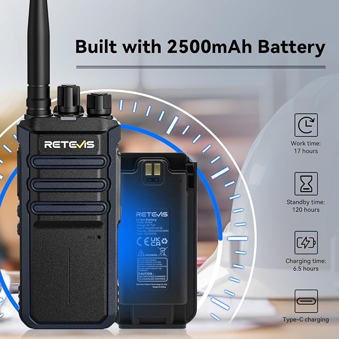 Retevis RT86A Walkie Talkies Long Range, Heavy Duty Two Way Radio with Mic, GMRS 2 Way Radio, Group Call, Easy Pairing, for Construction Industry(4 Pack)