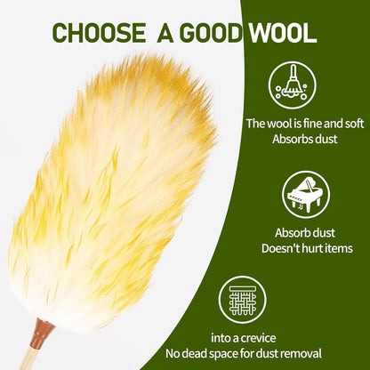 Natural Lambswool Duster 20 Inch Handheld with Wooden Handle Duster Dusting Tool for Blinds Electronics Furniture Delicate Surfaces (2Pcs)