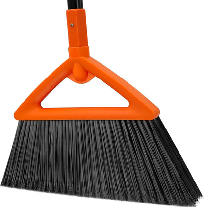 Outdoor Indoor Broom, Brooms for Sweeeping Indoor, Heavy-Duty Kitchen Broom with Long Pole, Angle Broom Orange for Garages Restaurant Courtyard Office Slidewalk Lobby Sweep Dust