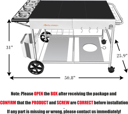 Pizza Oven Table with Topping Station, Outdoor Pizza Oven Cart, Grill Table for Outside, Grill Cart, Food Prep Work cart Fits for Ninja Woodfire Grill, Blackstone Griddle,Tabletop Grill