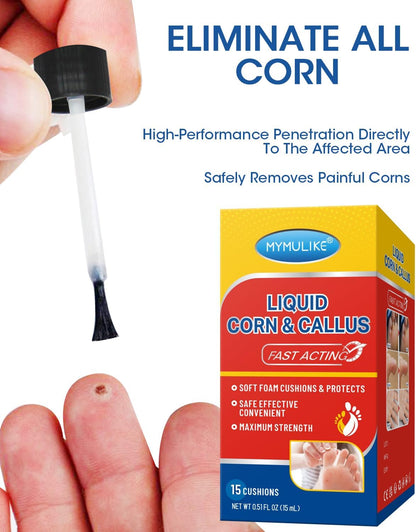 Liquid Corn Remover, Corn Removers for Toes, Fast Acting, Safe Removes Corns Fast Extra Strength for Kids and Adults, 15ml Liquid with 15PCS Cushions 10PCS Swabs (15ML*1)