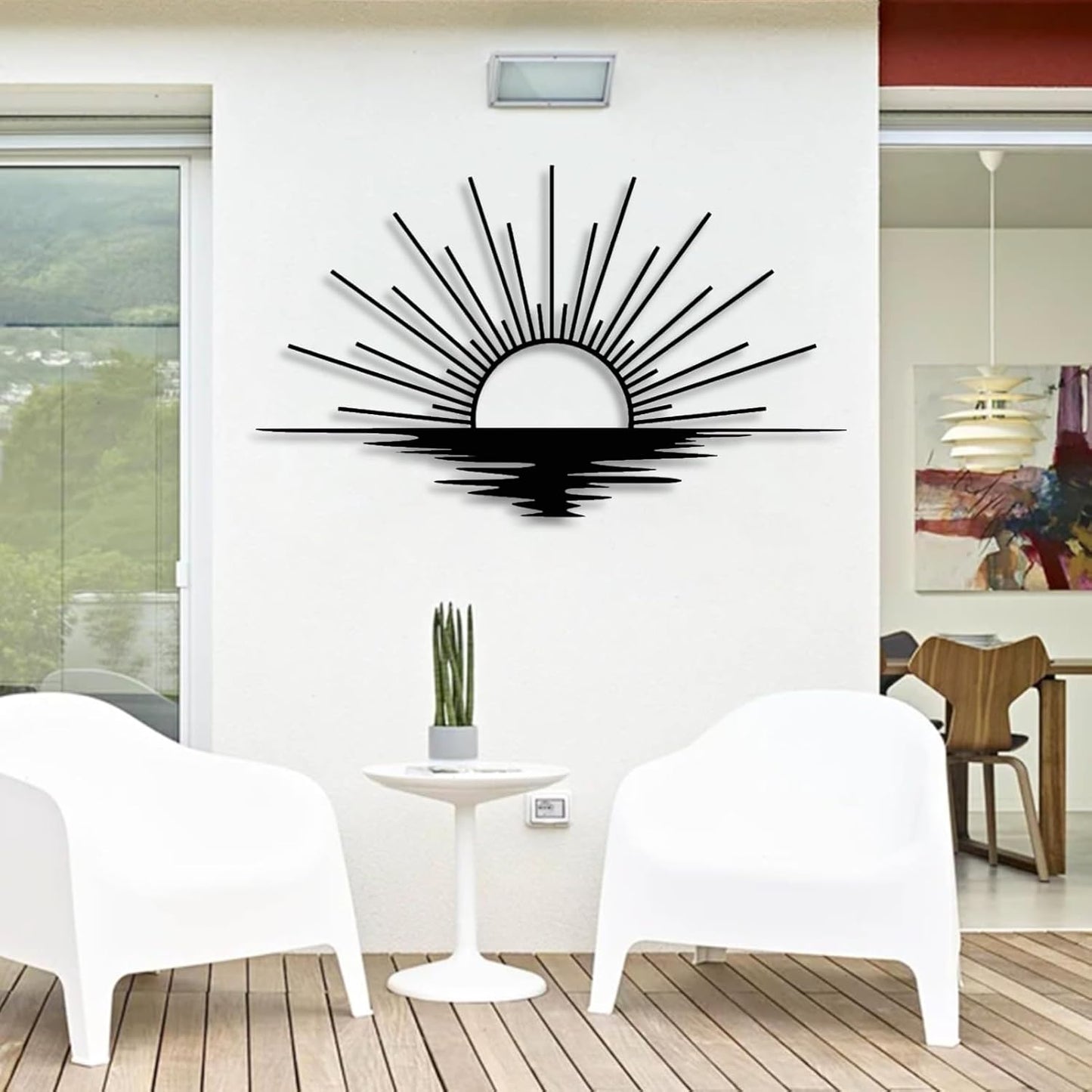 Sunrise Metal Wall Art, Metal Sun Wall Decor, Metal Sun Outdoor Decor, Large Metal Sun Wall Art, Sun Wall Art, Boho Sun Wall Art, Sunshine Metal Sign, Living Room Bedroom Wall Hangings (Black, 24"x 17"| 62x37cm )