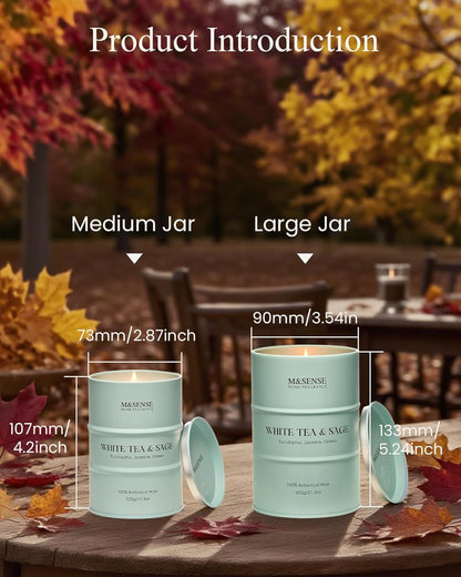 M&SENSE White Tea Sage Scented Candles Large, Natural Soy Candles 21.2oz 120 Hour Slow Burning,Aromatherapy Candle for Stress Relief Meditation Relaxing