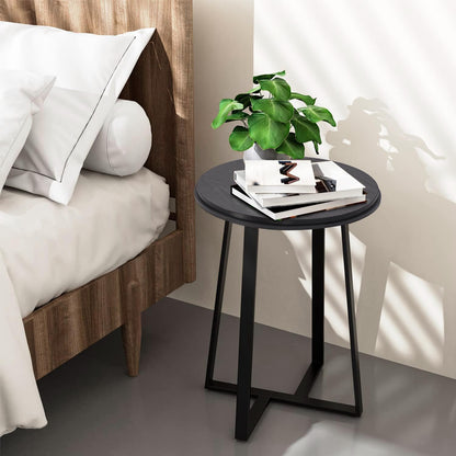 Round End Table, Small Side Table Black Color MDF Top, Metal Frame Black, Tall End Side Table for Bed Room, Coffee Tea End Table for Living Room(Round Black)