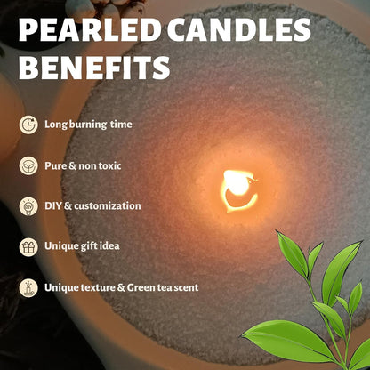 Green Tea Scented Light Green Pearled Candle 18oz Luxury Sand Candle Granulated Wax 30 Cotton Wicks Wax for Candle Making Decorative Candles Smooth and Clean Burning Lasts up to 120 Hours