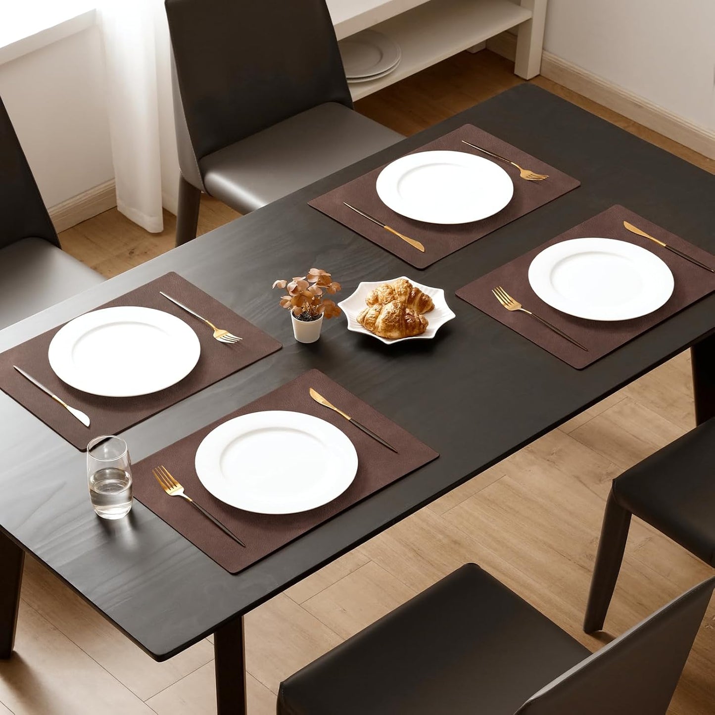 MOSAYT Vinyl Placemats Set of 8-12 X 17 Inch - Faux Leather 100% Waterproof Oil-Proof Wipeable PU Place Mats, Heat Resistant Reversible Table Mats for Kitchen, Dining, Outdoor (Coffee)