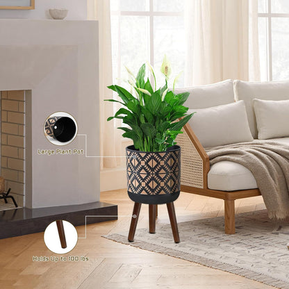 Flower Pot with Legs Tall Flower Pot with Drainage Holes for Indoor and Outdoor Decorative Planting (Black Gold, 10 Inches)