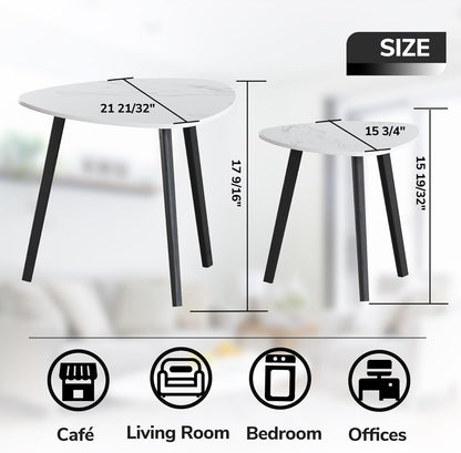 BAMEOS Bamboo Nesting Triangle End Table,Set of 2 Coffee Table Modern Minimalist Side Table for Living Room (Marble White)