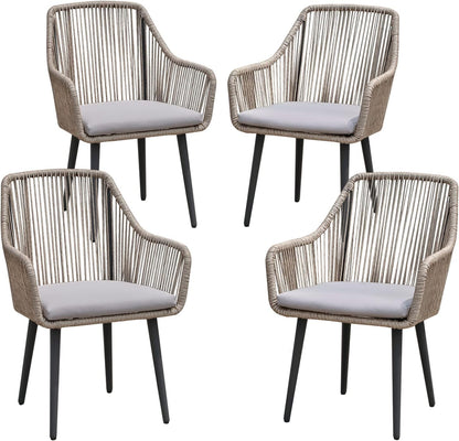 Patiorama Outdoor Dining Chairs, Patio Dining Chair Set of 4, All-Weather Woven Rope Rattan Chairs, Outdoor Dining Wicker Chairs with Armrests for Indoor Balcony Pool Backyard(Tan)