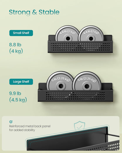 SONGMICS Magnetic Spice Rack for Refrigerator, Set of 4, 2 Large and 2 Small Kichen Magnetic Shelves for Microwave, Washing Machine, Spice Organizers, No Drilling Needed, Ink Black UKCS061B01