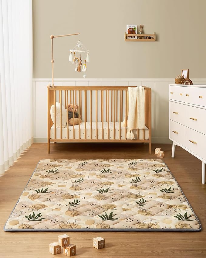 Blissful Diary Baby Play Mats for Floor, 71x59 Inch Extra Thicker & Large Soft Cushioning Foam Playmats for Babies and Toddlers, Foldable Washable Baby Crawling Mat for Playpen, Earth Tones Design