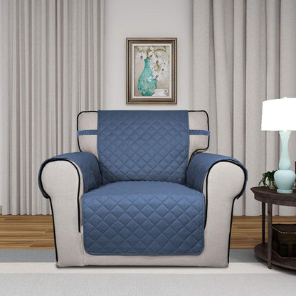 PureFit Reversible Quilted Sofa Cover, Water Resistant Slipcover Furniture Protector, Washable Couch Cover with Non Slip and Elastic Straps for Kids, Dogs, Pets (Chair, Dark Blue/Light Blue)