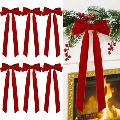 Senjie Velvet Large Christmas Bows for Staircase Garland Wreath, 20in x 8in Vintage Ribbon Bows with Twist Tie for Xmas Tree Holiday Indoor Outdoor Decorations (6Pcs, Red)