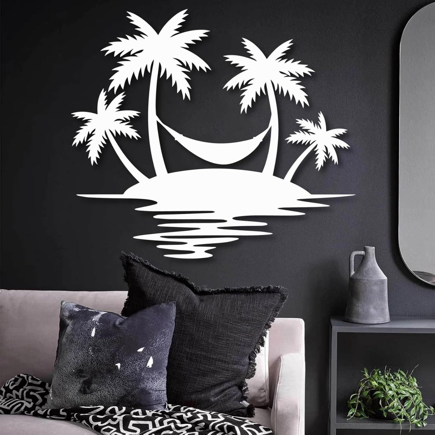 Palm Tree Metal Wall Decor,Palm Tree Outdoor Wall Art,Tropical Palm Tree Wall Decorations for Living Room,Outdoor Wall Decorations for House(28"×24",White)