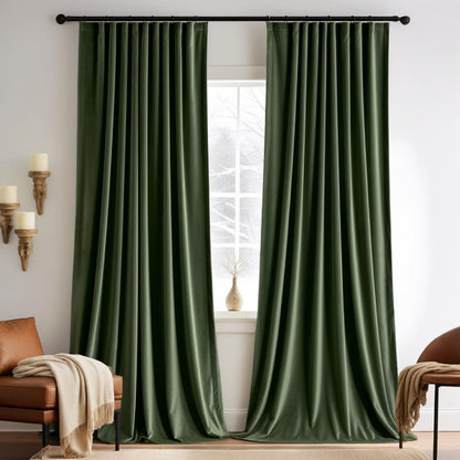 MIULEE Olive Green Velvet Curtains 108 inches 2 Panels - Pinch Pleated Luxury Room Darkening Curtains for Bedroom Living Room Thermal Insulated Super Soft Window Drapes Rod Pocket, W52 x L108 inch