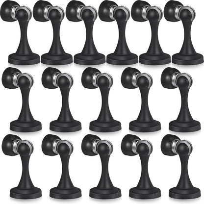 16 Pcs Magnetic Door Stoppers Stainless Steel Door Stops Magnetic Catch Holder with Screws for Wall Floor Mounted Wall Protector Hold (Black)