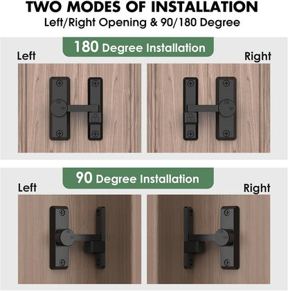 Barn Door Lock Latch, 90/180 Degree Flip Sliding Door Latch for Garage, Bedroom, Cabinet, Sturdy Zinc Alloy Security 90 Degree Lock (Black-1 Pc)