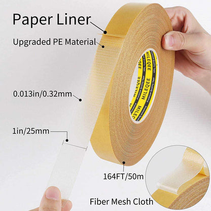 2Pack Double Sided Tape Heavy Duty, 1in x 164FT (328FT Total), Extra Large Universal High Tack Mounting Tape, Strong Wall Adhesive Strips Fiberglass Mesh, Sticky Clear Tape, Poster Decor