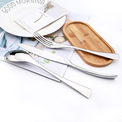 24-Piece Silver Flatware, Mirror 18/10 Stainless Steel Modern & Luxury Dinnerware Set With Serrated Steak Knife Teaspoon For Daily Use or Dinner Party Restaurant - Service For 4