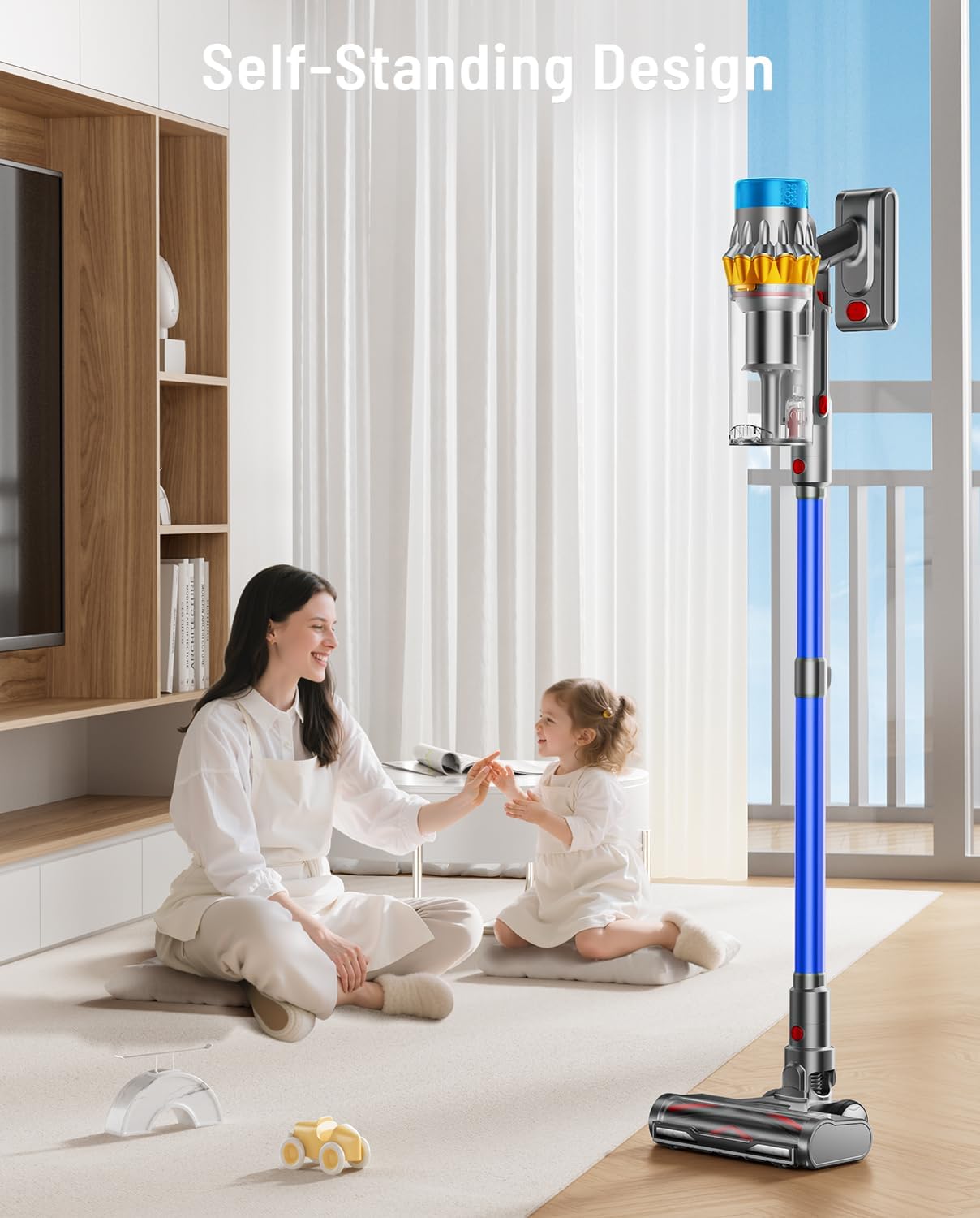 Cordless Vacuum Cleaner, 600W 50KPA 65Min Powerful Vacuum Cleaners for Home, Self-Standing Stick Vacuum Cordless Rechargeable/ Anti-Tangle/OLED Screen/1.8L Cup for Home Pet Hair/Carpet/Hardwood Floor