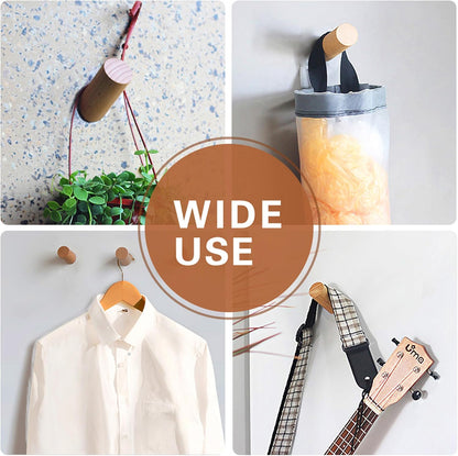 Wood Wall Hooks, 4 Pack Coat Hooks Mounted Rustic Wooden Heavy Duty Robe Hook Hat Rack | for Hanging Bathroom Towels Clothes Hanger (Beech Wood)