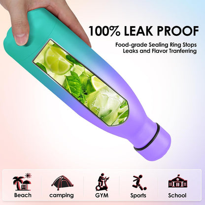 25oz Cola-Bottle Shaped Stainless Steel Leak-proof Water Bottle,Double Wall Vacuum Insulated Metal,Travel Mug For Sports Indoors & Outdoors,BPA-Free Kids Flasks,Purple Green(2 Pack)