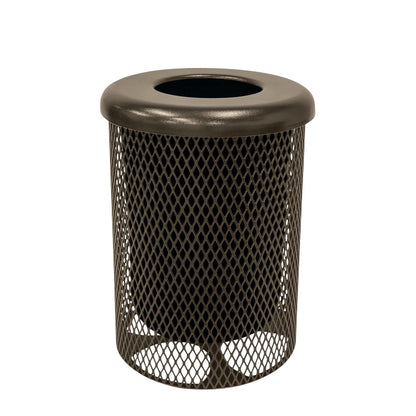 COATEDOUTDOORFURNITURE RFT-TXTBRW Heavy Duty Round Trash Receptacle with Flat Top, Liner Included, 32 Gallon, Textured Brown, Made in America