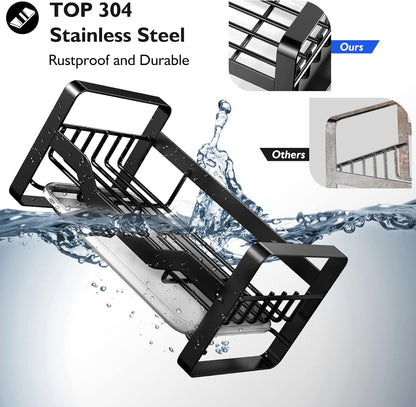 Sink Caddy Sponge Holder,Sponge Holder for Kitchen Sink,Kitchen Sink Organizer for Soap Brush Dispenser,Countertop Sink Caddy Organizer with Removable Drain Tray