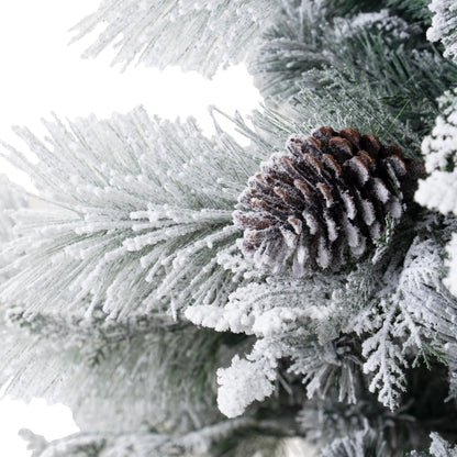 Darla 9ft Snow Flocked Prelit Artificial Christmas Tree with Star Projector, 58 Pine Cones, 1612 Branch Tips, 720 Warm Lights and Metal Stand, 58" Wide Snowy Frosted Pine Christmas Tree with Lights