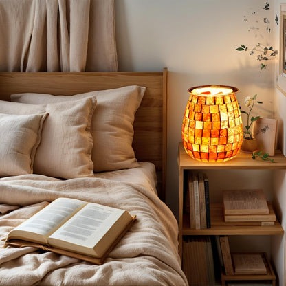 Dicimi Glass Wax melt Heater, Mosaic Electric Fuel Burner, Candle Wax melt Romantic Fragrance Heater Essential Oil Burner, Suitable for Gifts, Home Decoration（Platinum Cube）