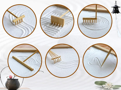 Mini Zen Garden Rake Set 6PCS - Premium Natural Bamboo Sand Rakes with Gift Box - Zen Garden Tools Kit Accessories Japan Zen Gift Stylus for Meditation & Sand Art